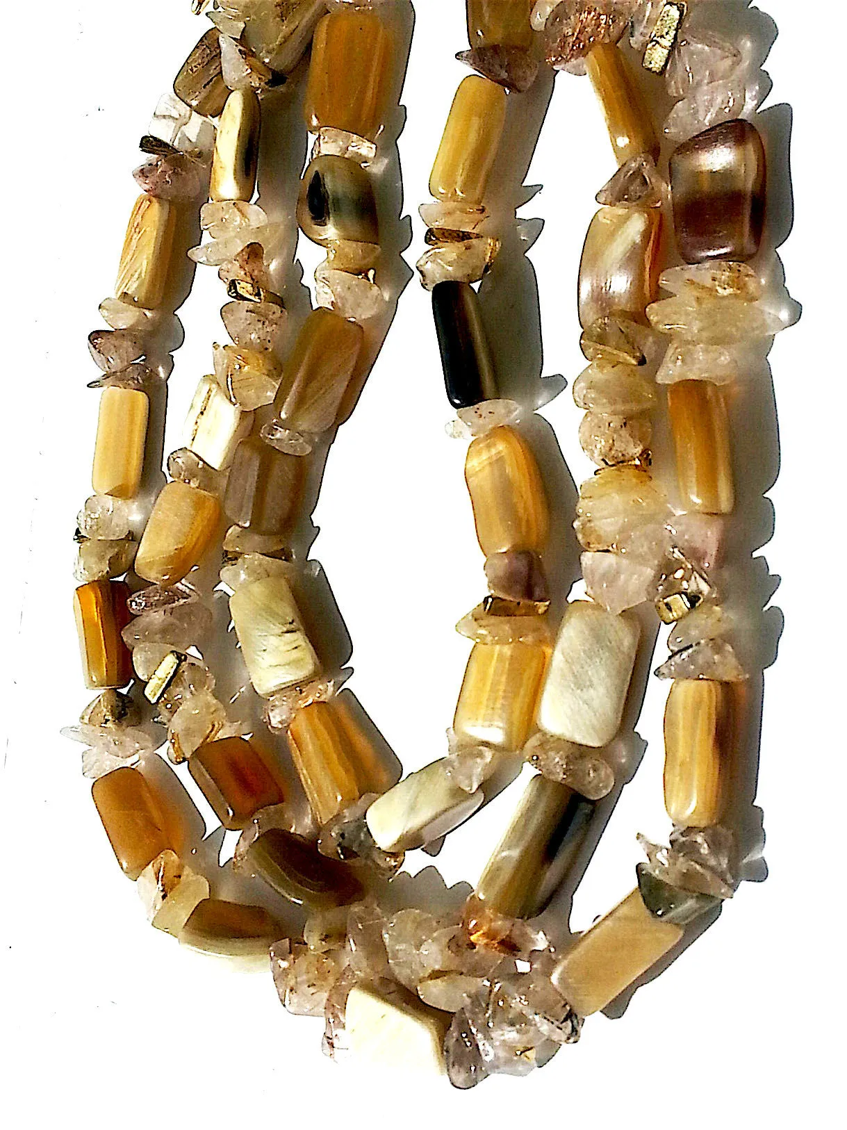 Necklace Chunky Triple Strand Citrine Quartz And Horn
