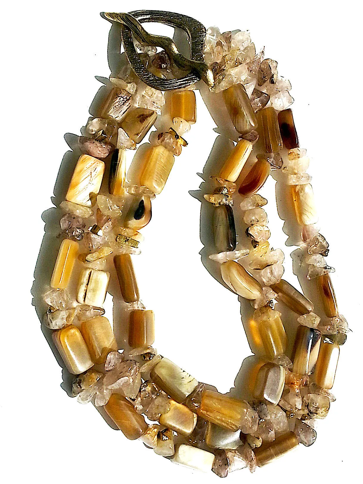 Necklace Chunky Triple Strand Citrine Quartz And Horn