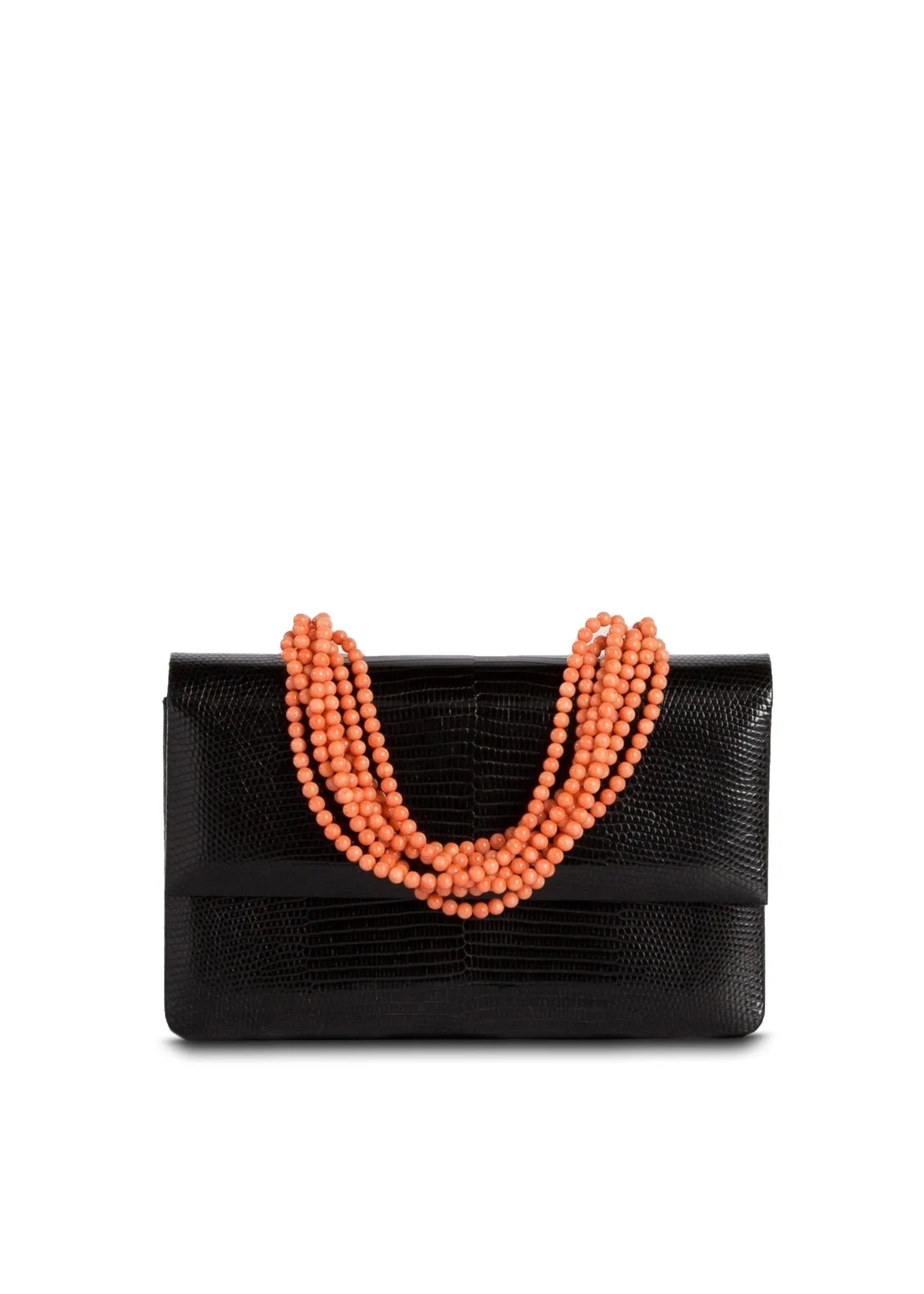 Necklace Handbag - Black Exotic Lizard, Coral Handle