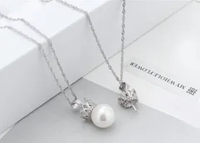 Necklace Pendant Setting Blank 10mm 1pc 1.0g 925 Sterling Silver Crown Shape Base for 1 Pearl Bead CZ Semi Mount Wholesale Available