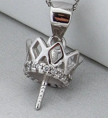 Necklace Pendant Setting Blank 10mm 1pc 1.0g 925 Sterling Silver Crown Shape Base for 1 Pearl Bead CZ Semi Mount Wholesale Available