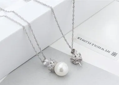 Necklace Pendant Setting Blank 10mm 1pc 1.0g 925 Sterling Silver Crown Shape Base for 1 Pearl Bead CZ Semi Mount Wholesale Available