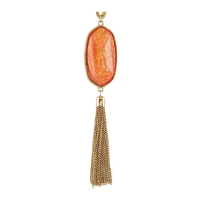 Necklace Set Opal Stone Tassel Coral