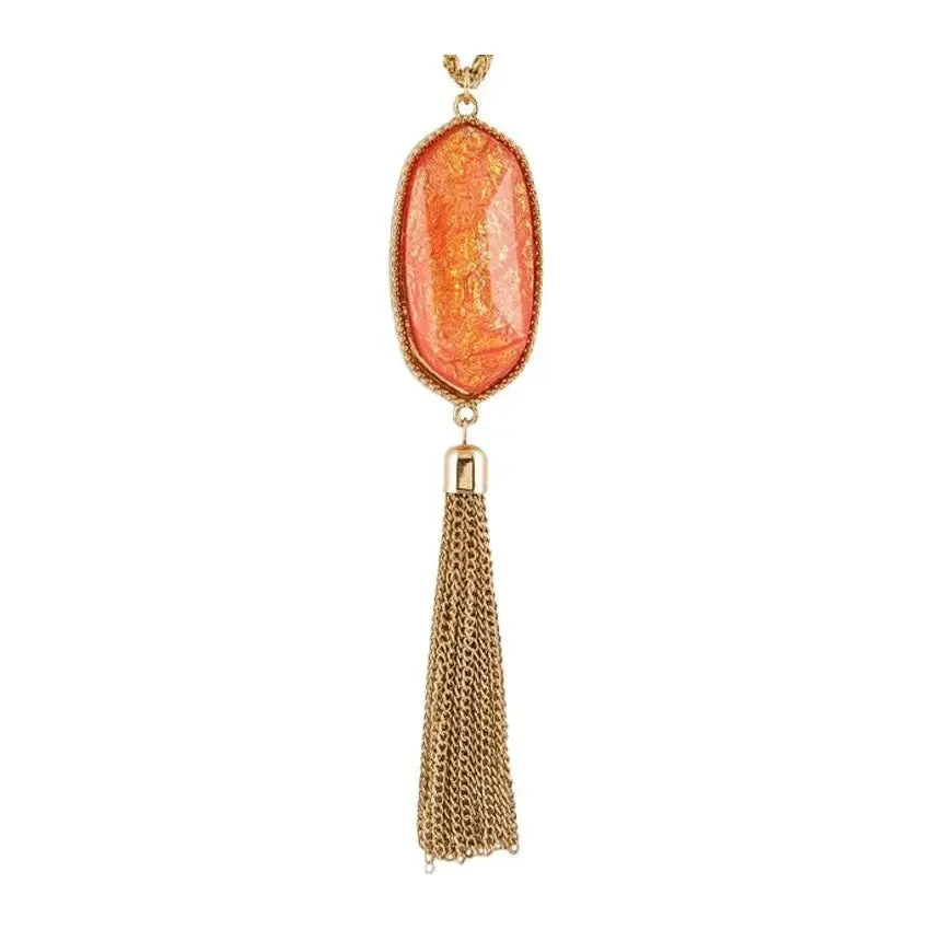 Necklace Set Opal Stone Tassel Coral