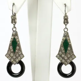 Onyx, Emerald & Diamanté Dangle Earrings