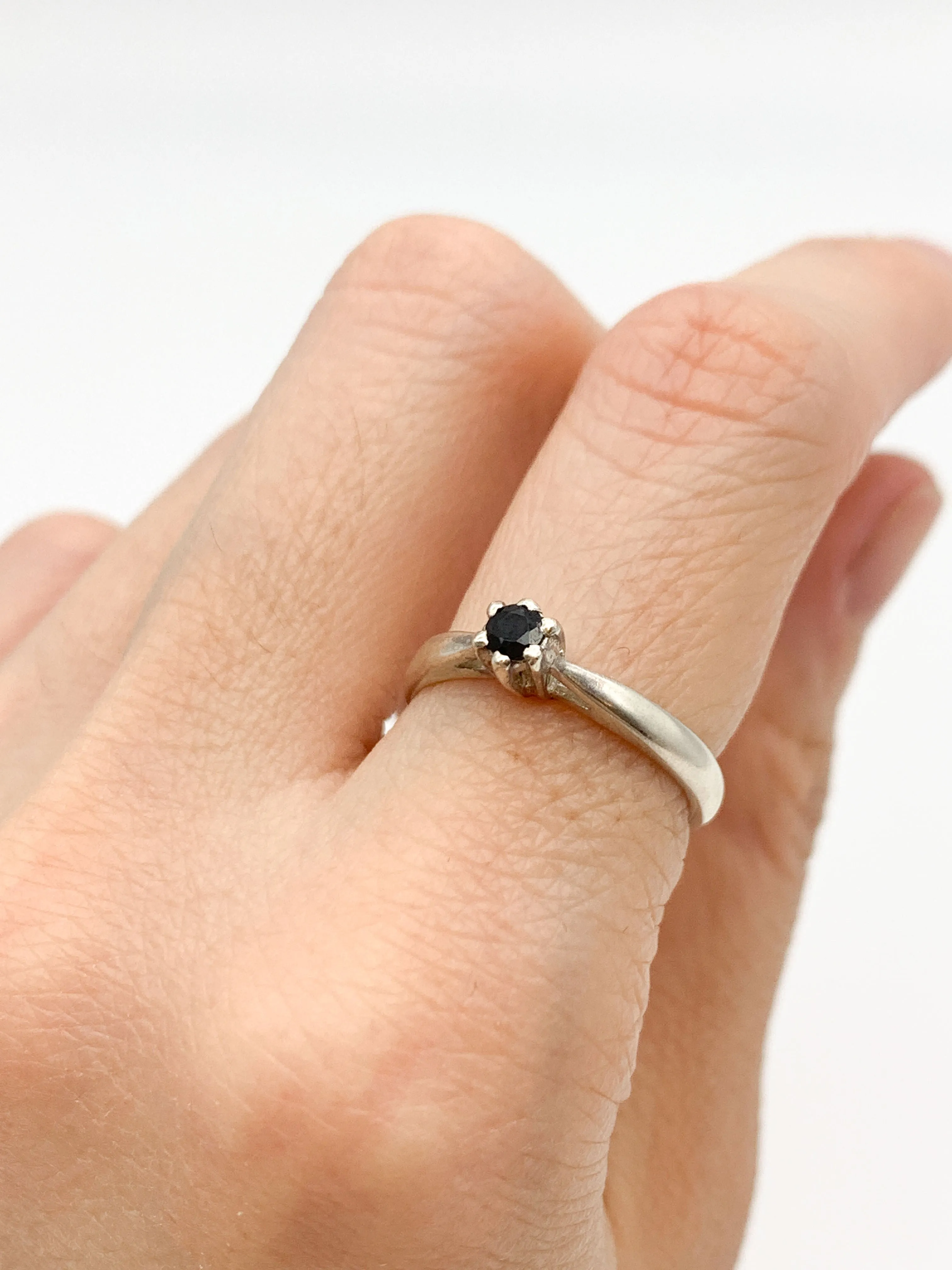 Onyx Ring - Black Solitaire Ring - Vintage Minimalist Ring