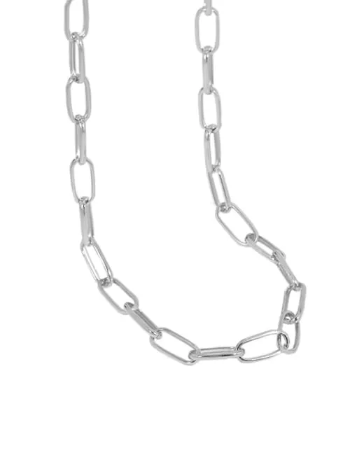 Oval Paperclip Necklace, .925 Sterling Silver Rectangle Oval Hypoallergenic Waterproof Short Necklace
