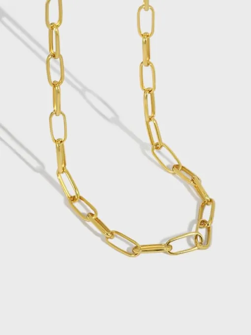 Oval Paperclip Necklace, .925 Sterling Silver Rectangle Oval Hypoallergenic Waterproof Short Necklace