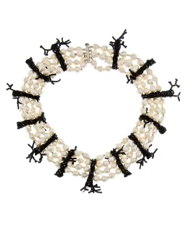 Pearl Collar Black Czech Glass Coral