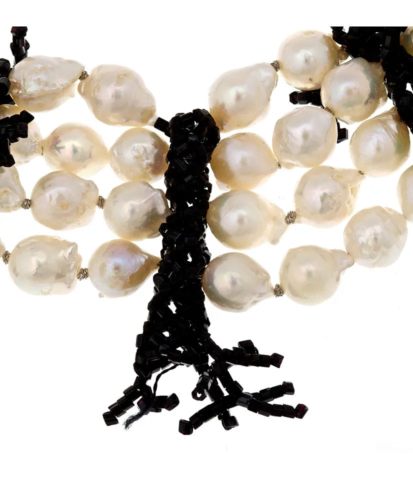 Pearl Collar Black Czech Glass Coral