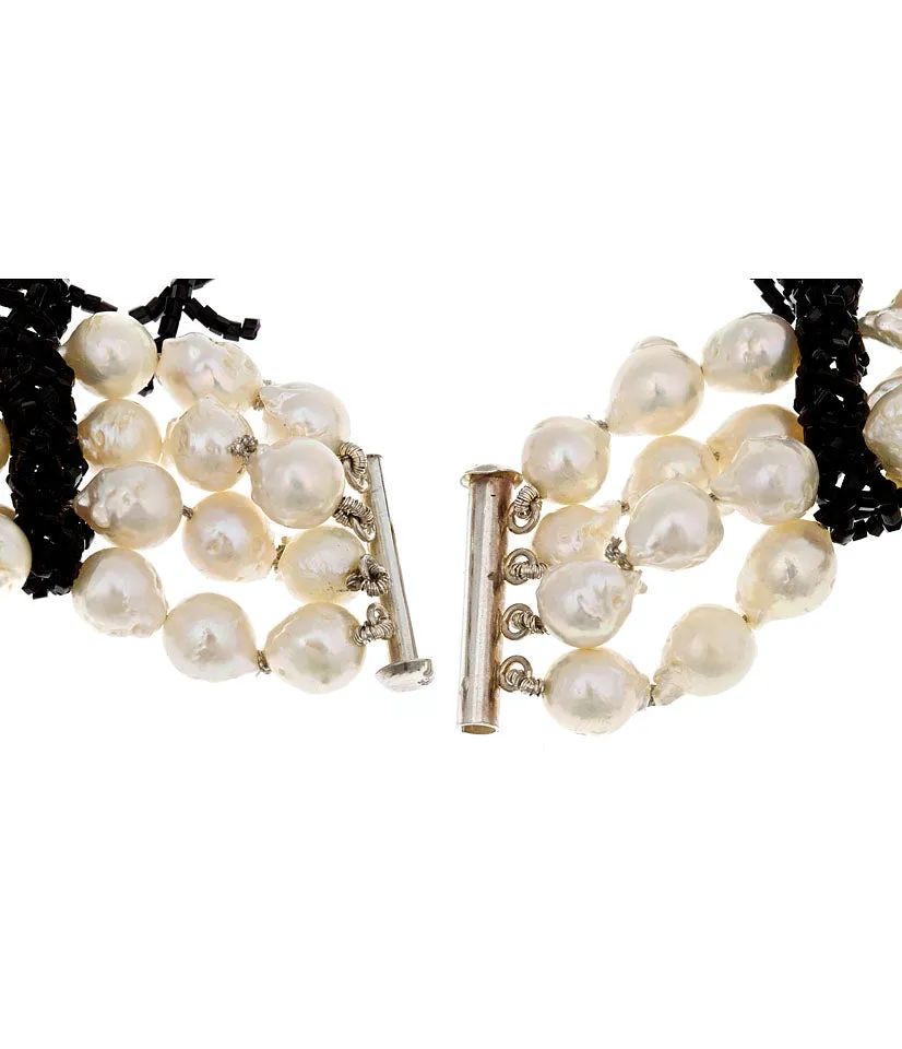 Pearl Collar Black Czech Glass Coral