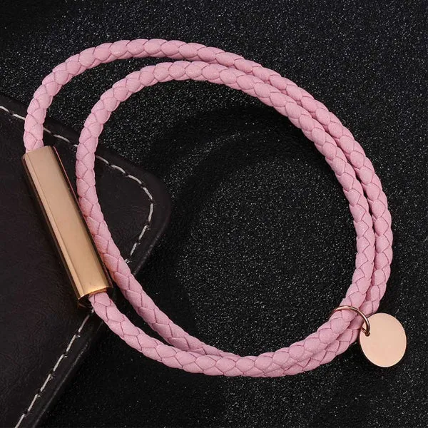 Pink Faux Leather Magnetic Bracelet (Circumference 19.5cm) 粉色人造皮革磁扣手鍊 (鍊長 19.5cm) KJBR16080