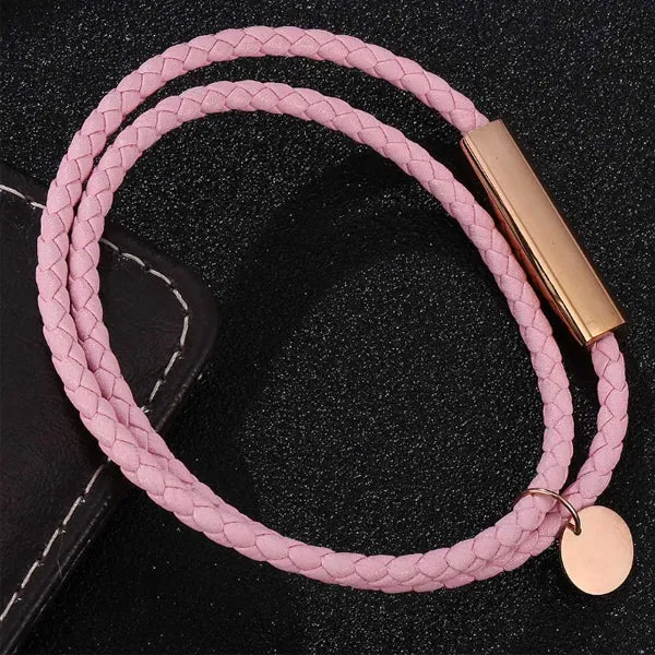 Pink Faux Leather Magnetic Bracelet (Circumference 19.5cm) 粉色人造皮革磁扣手鍊 (鍊長 19.5cm) KJBR16080
