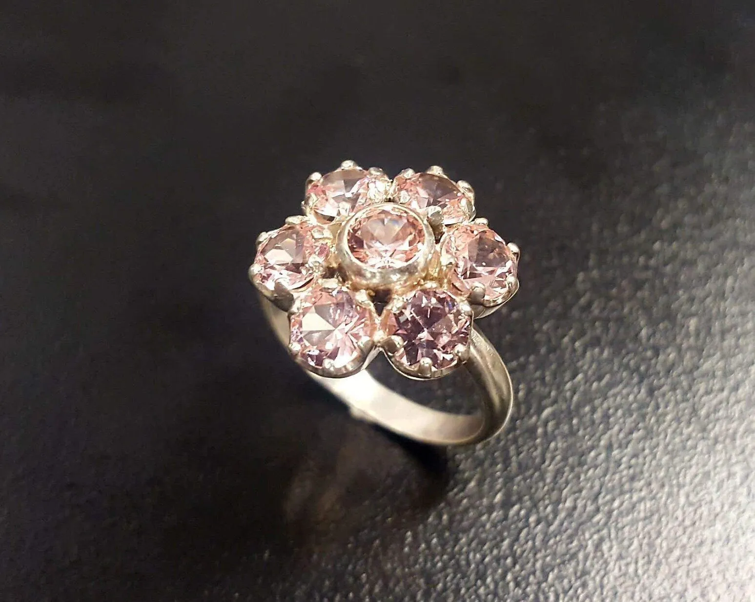 Pink Flower Ring - Large Morganite Ring - Vintage Flower Ring