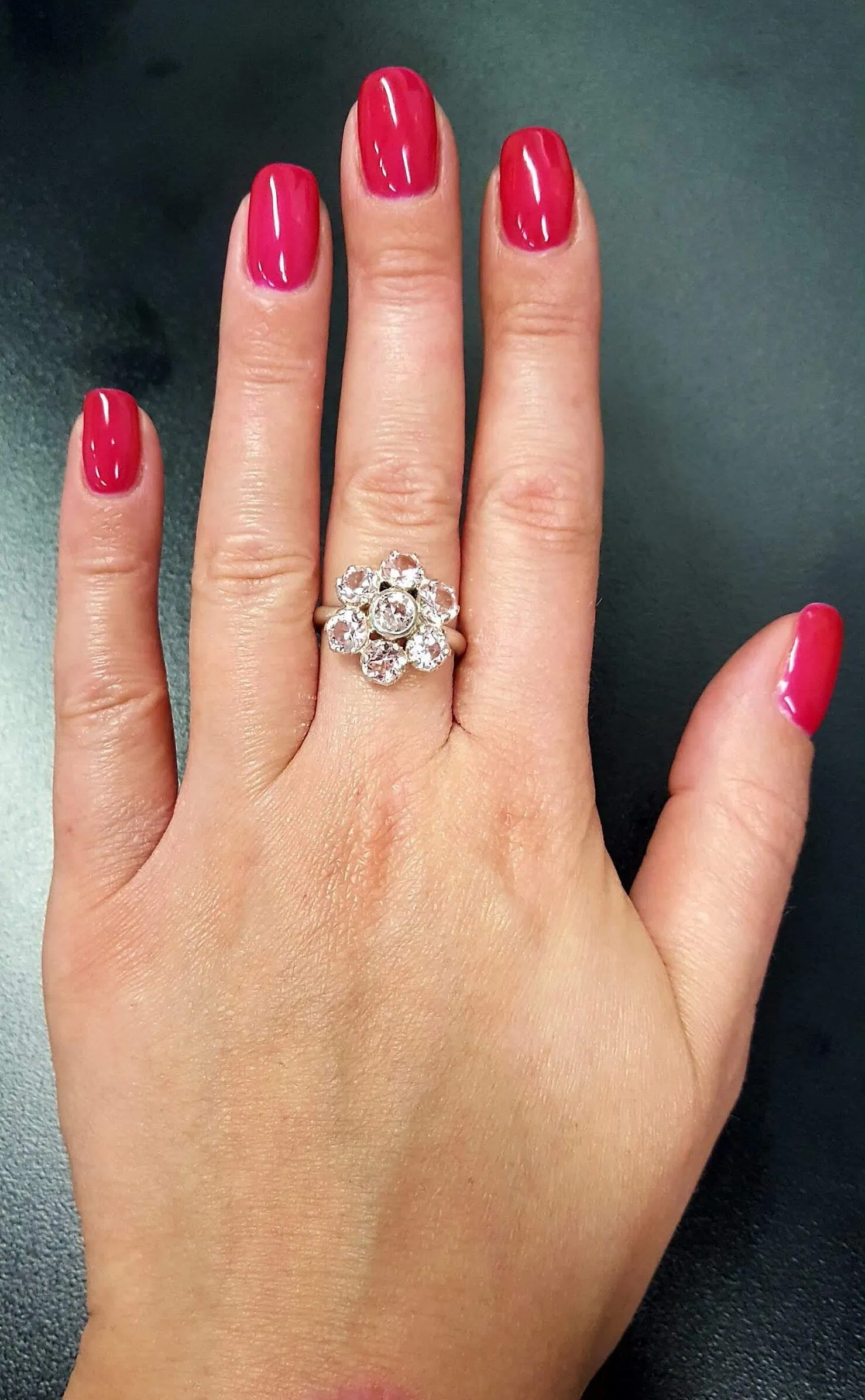 Pink Flower Ring - Large Morganite Ring - Vintage Flower Ring