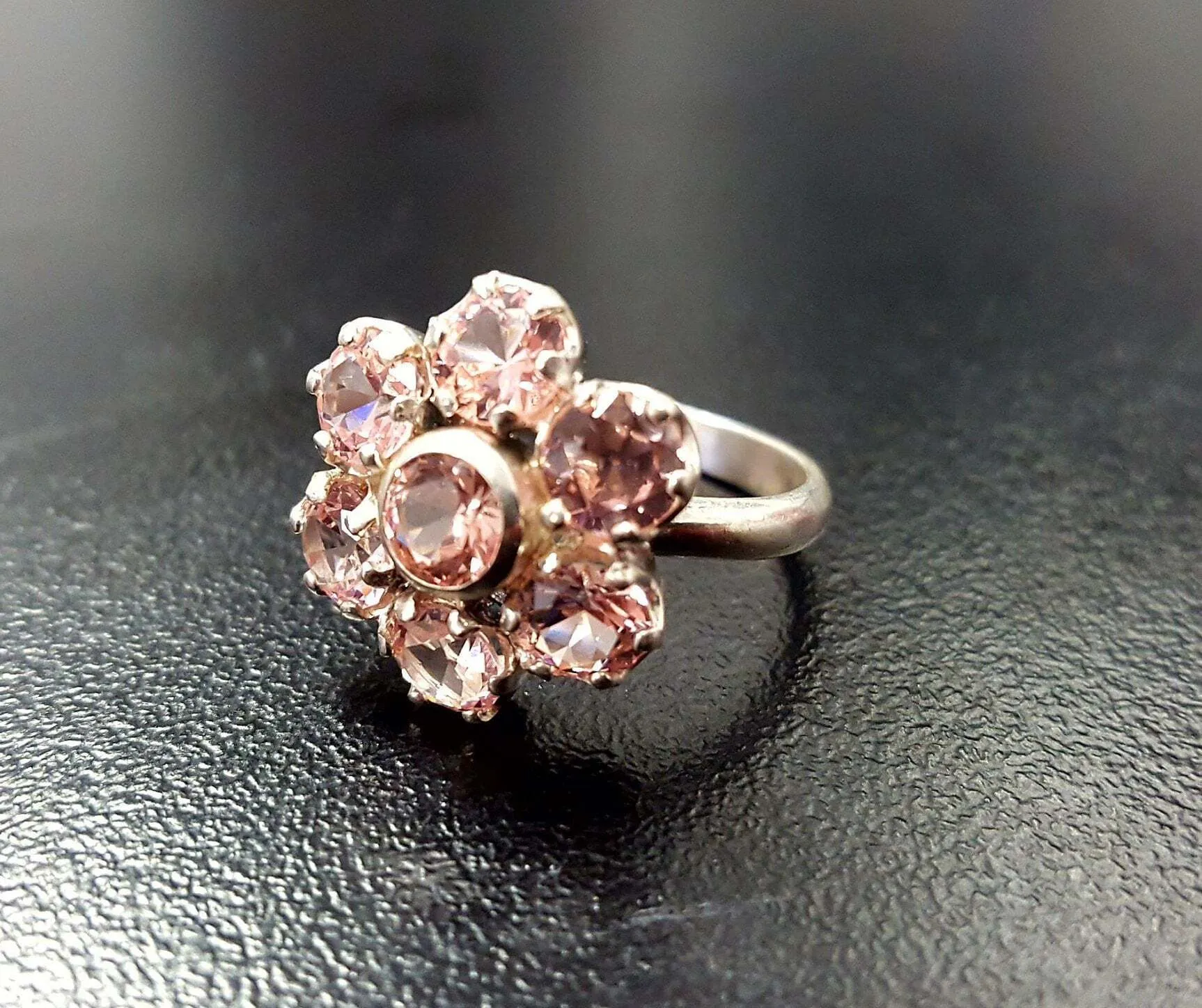 Pink Flower Ring - Large Morganite Ring - Vintage Flower Ring