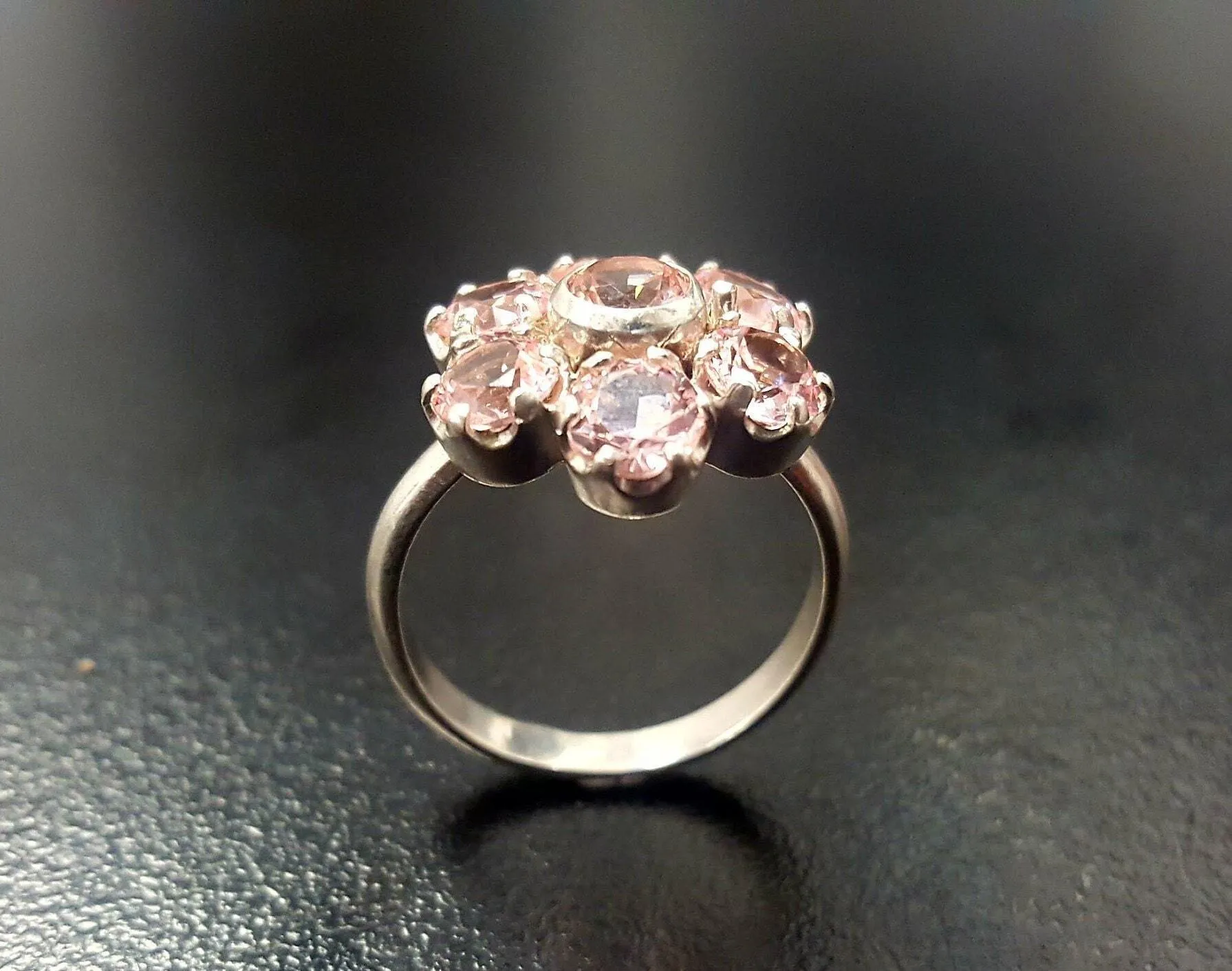 Pink Flower Ring - Large Morganite Ring - Vintage Flower Ring