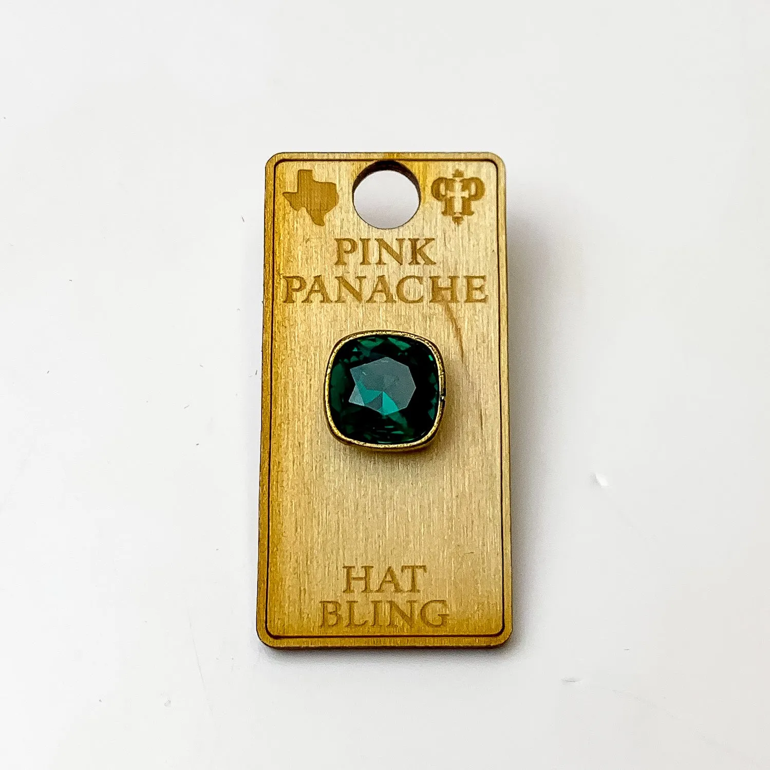 Pink Panache | Bronze Tone 12mm Hat Pin with Emerald Cushion Cut Crystal