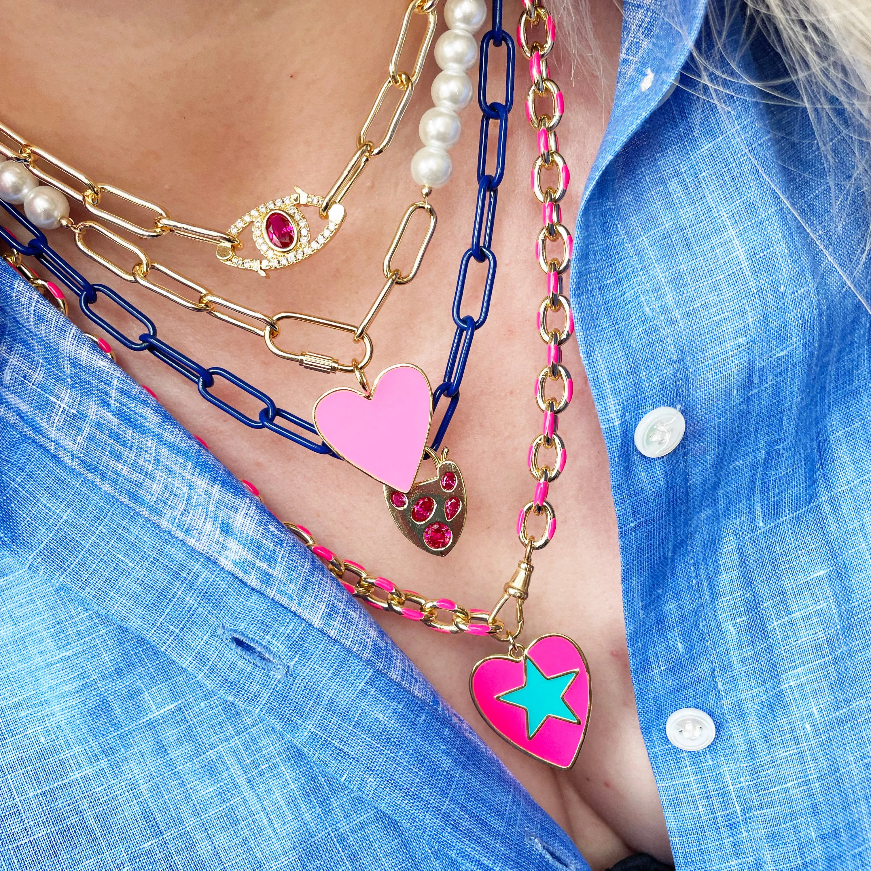 Pink Star Heart - Gold & Pink Necklace