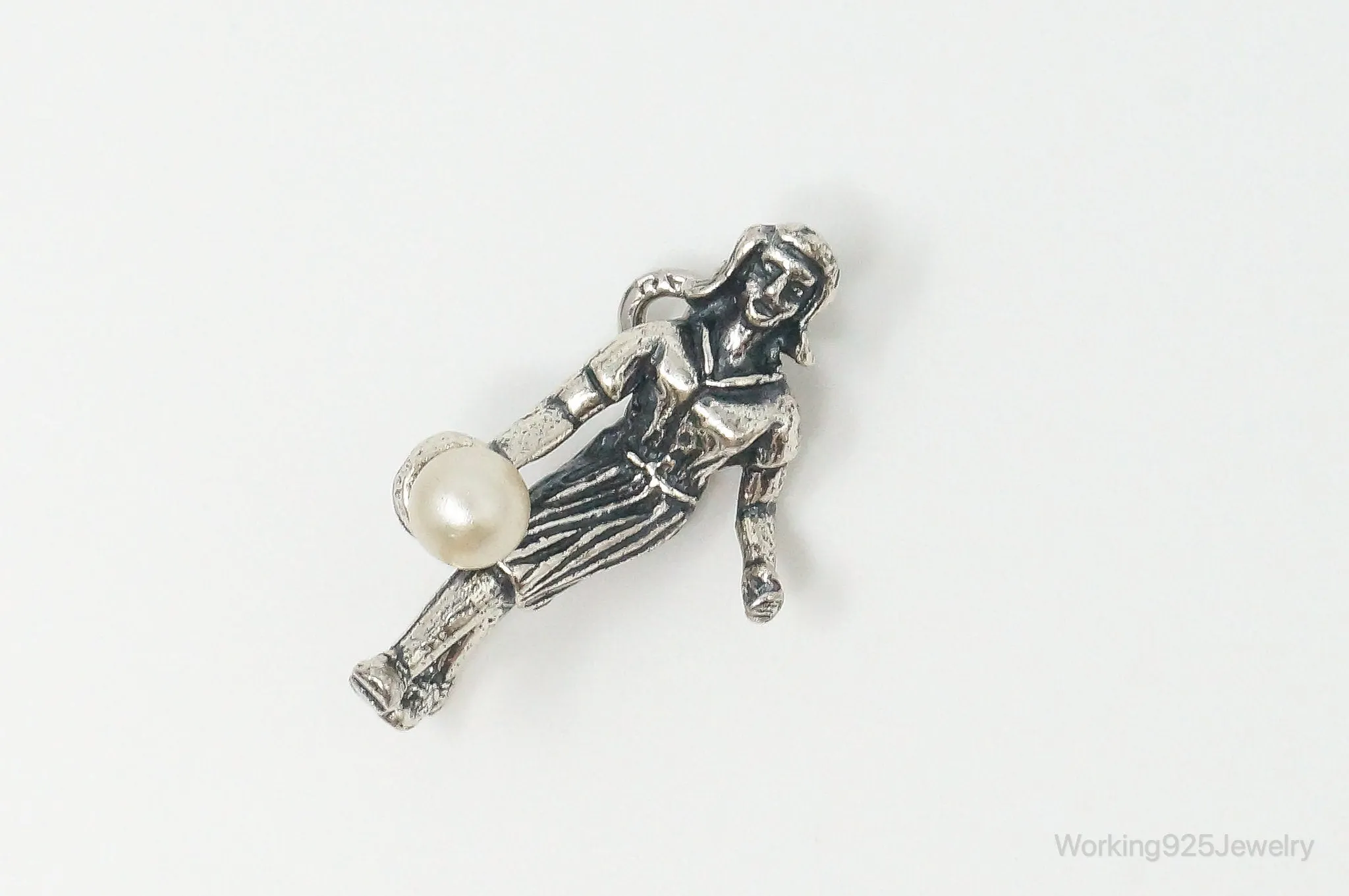 Rare Vintage Girl Sport Pearl Sterling Silver Charm