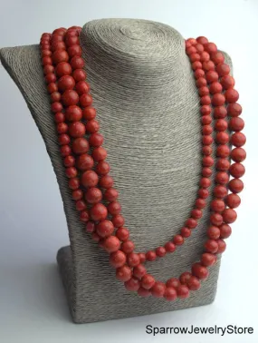 Red Coral Necklace Vintage necklace Natural red coral necklace Vintage Coral Genuine coral statement necklace Anniversary gift for her mom
