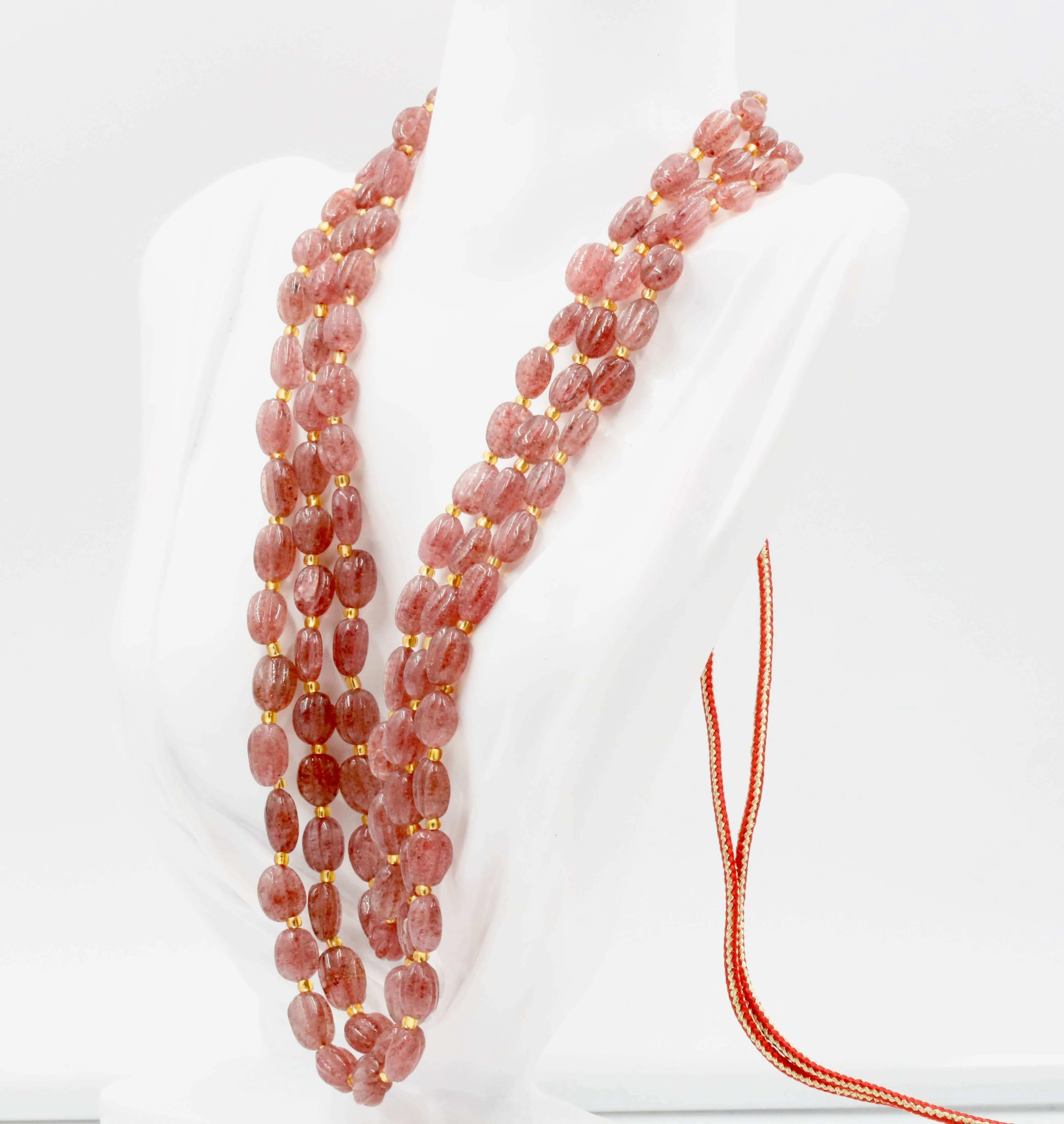 Red Strawberry Quartz Necklace Beaded Gemstone Necklace Russian Ruby Quartz Gemstone Necklace Indian Necklace Sarafa Necklace SKU 6142916