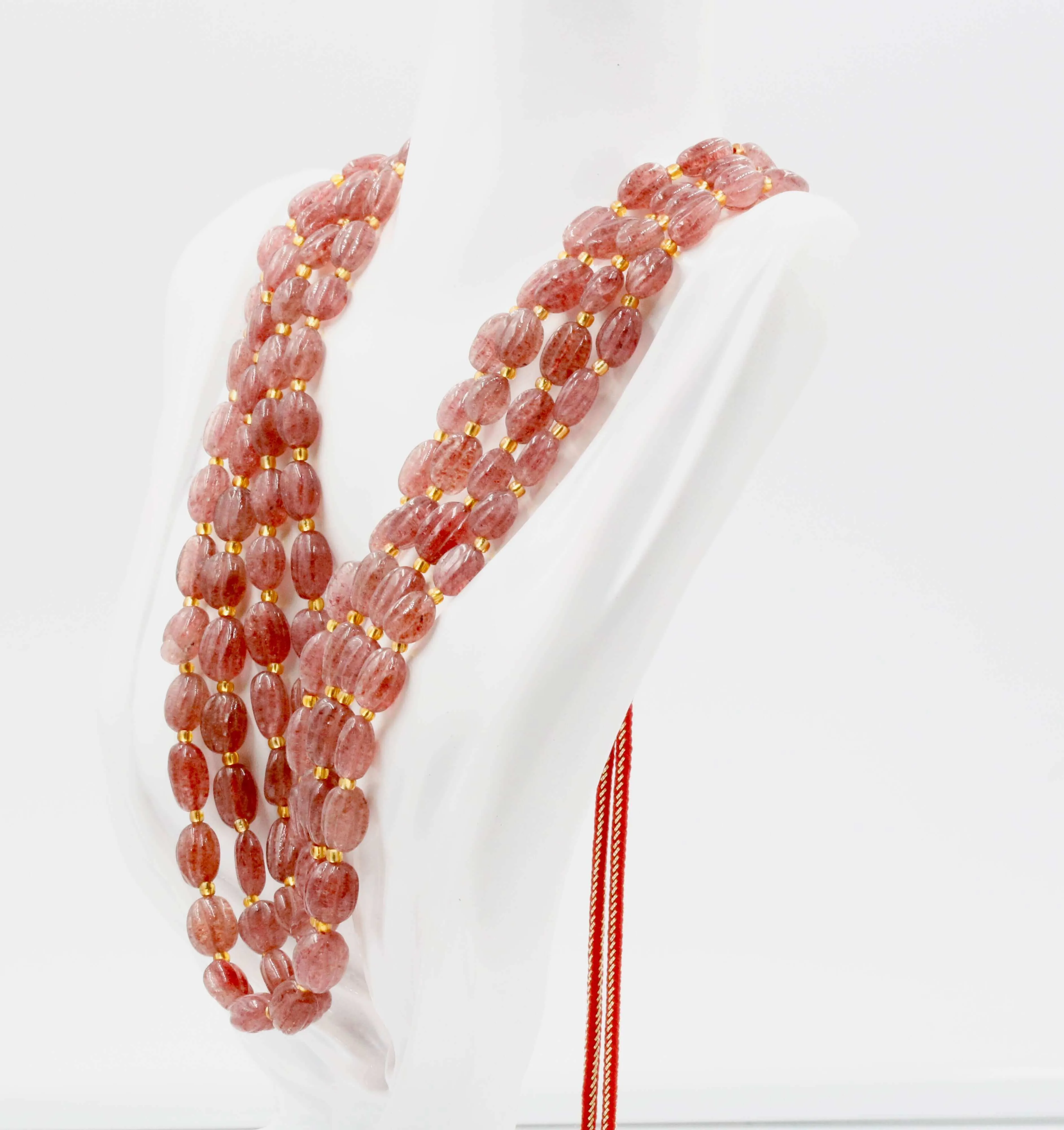 Red Strawberry Quartz Necklace Beaded Gemstone Necklace Russian Ruby Quartz Gemstone Necklace Indian Necklace Sarafa Necklace SKU 6142916