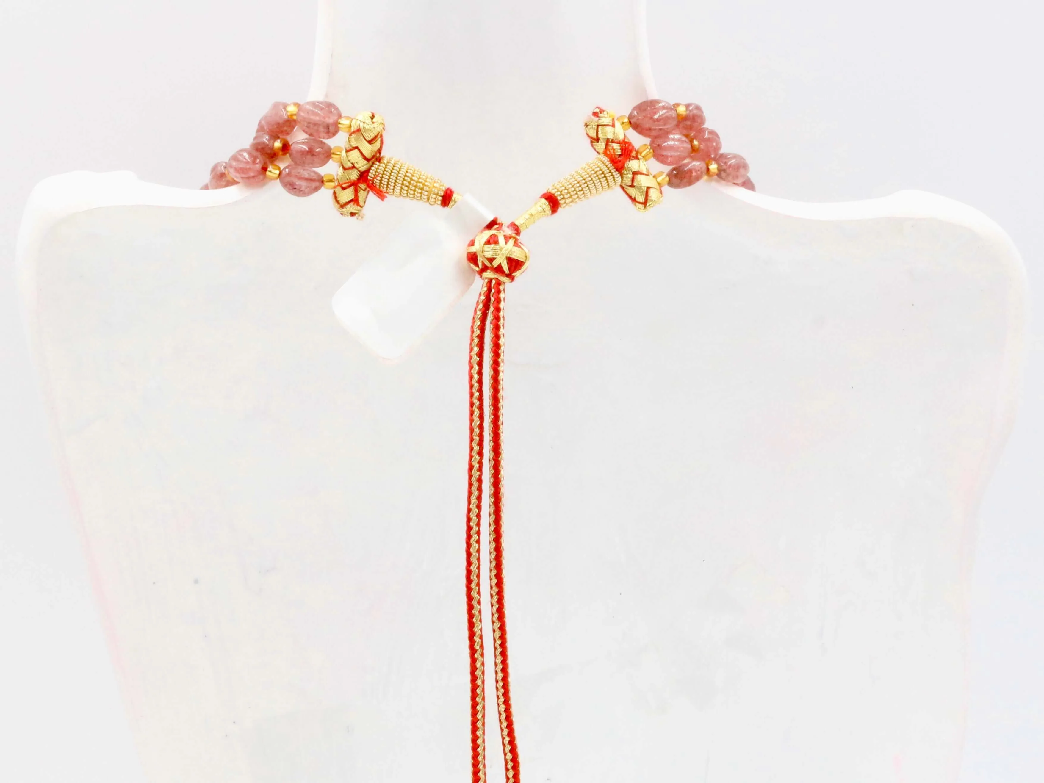 Red Strawberry Quartz Necklace Beaded Gemstone Necklace Russian Ruby Quartz Gemstone Necklace Indian Necklace Sarafa Necklace SKU 6142916