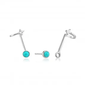 Rhodium Tidal Turquoise Double Stud Earrings E027-03H