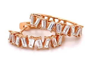 Rose Gold Emerald Cut Off Center Diamond Hoops