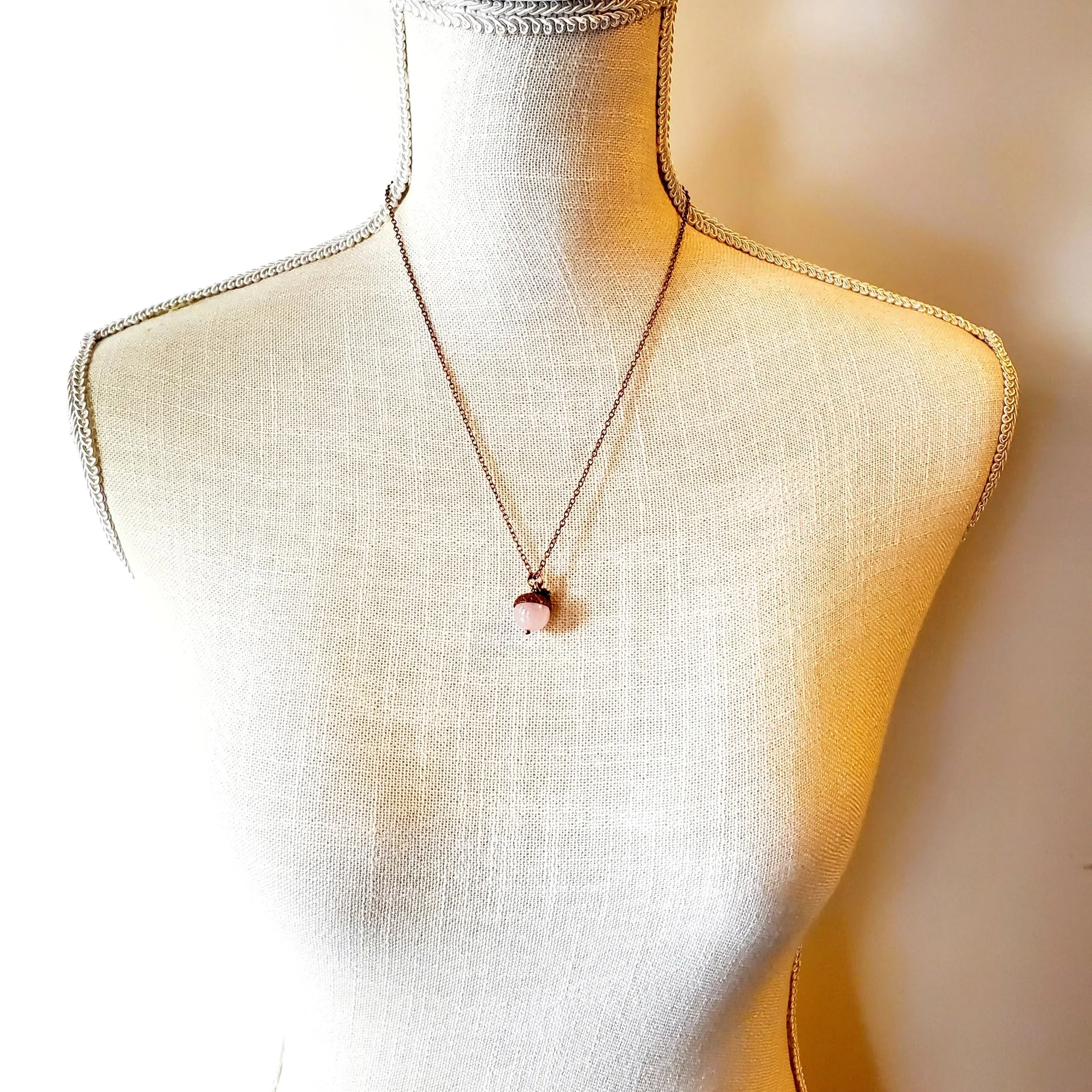 Rose Quartz Acorn Necklace