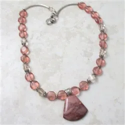 Rose Quartz Crystal  Beaded Necklace with Imperial Jasper Pendant