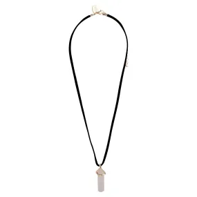 Rose Quartz Pendant Black Suedette Necklace