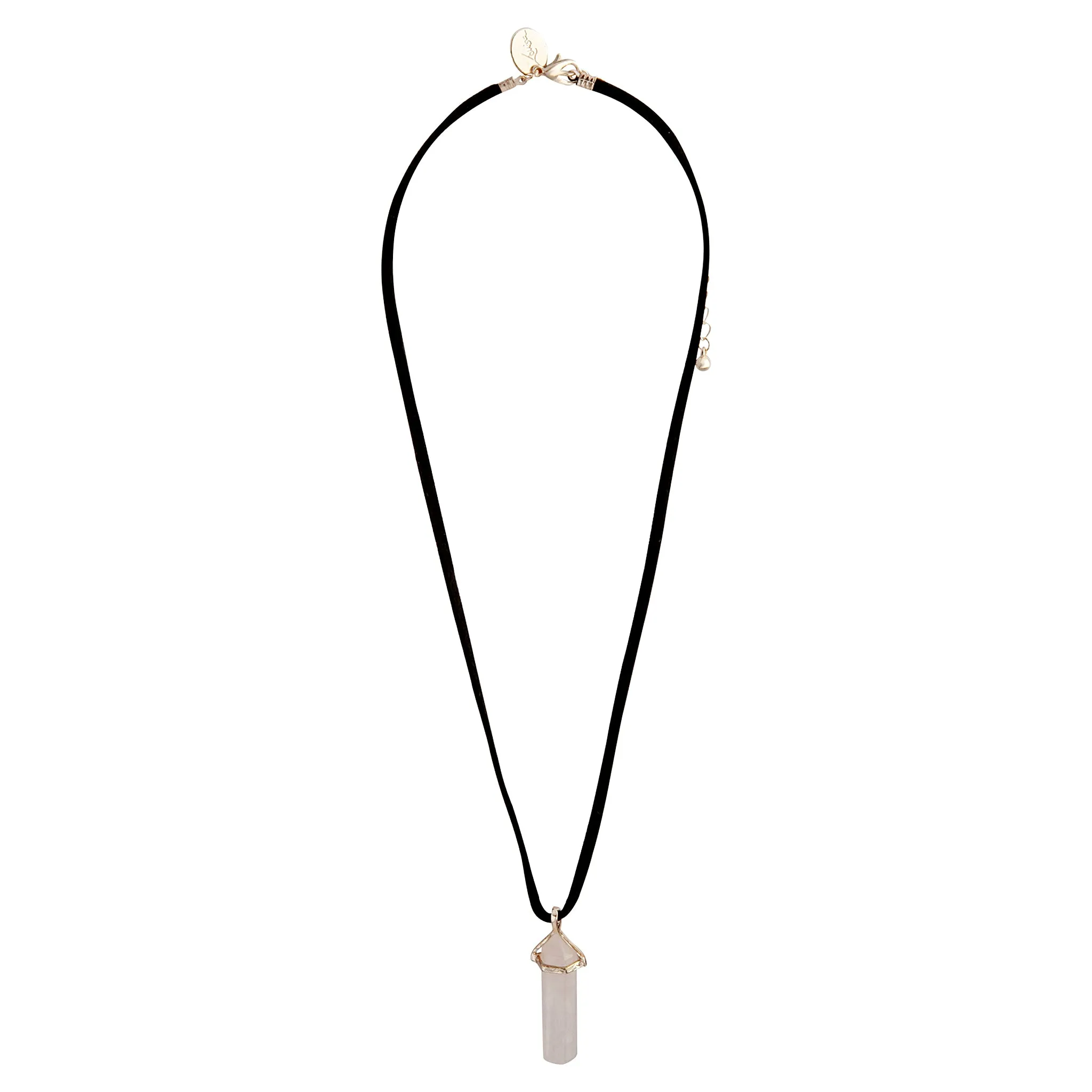 Rose Quartz Pendant Black Suedette Necklace