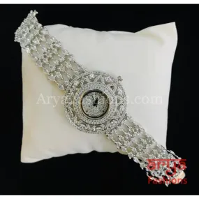Round Dial CZ Bracelet Watch/ CZ Stone Designer Female Wrist Watch/ Hip Hop Watch