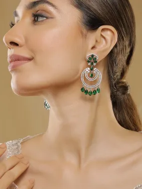 Rubans 18K Gold-Plated Emerald & Zirconia Studded Green Beaded Long Chandbali Earring