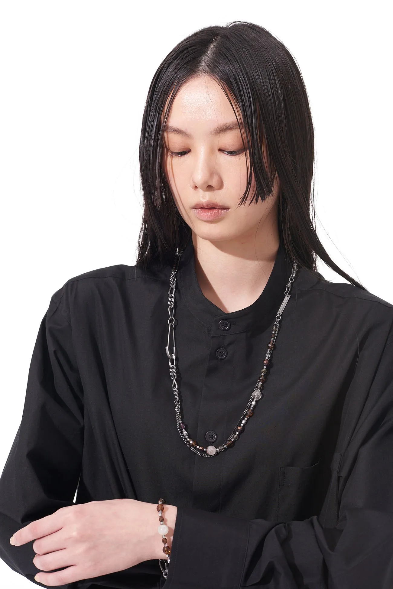RUTILE QUARTZ   GLASS BEADS BRASS NECKLACE