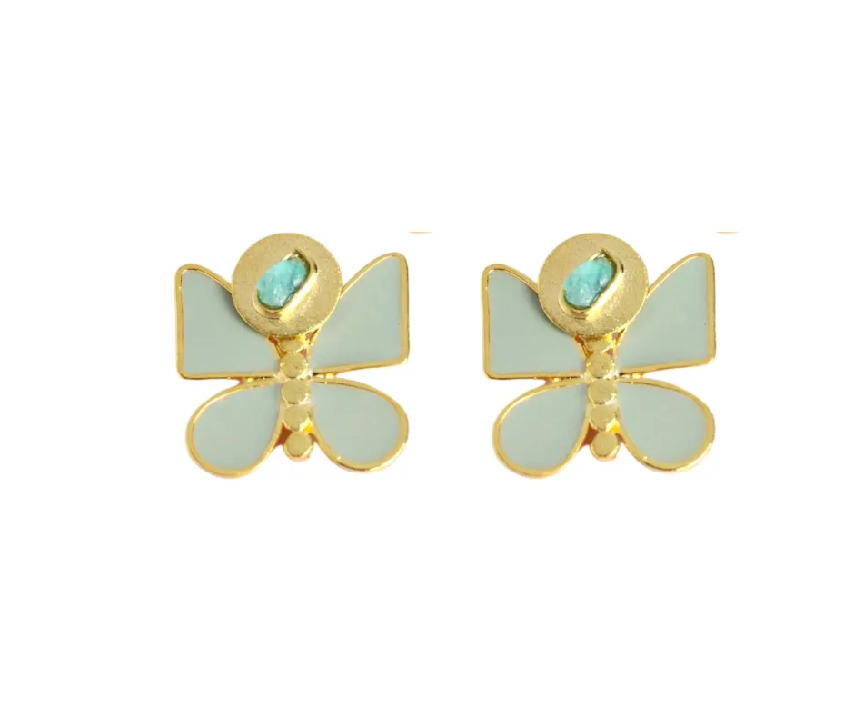 Salome Butterfly Collection Colombian Raw Emerald & 24k Gold Plated 2 In 1 Earrings