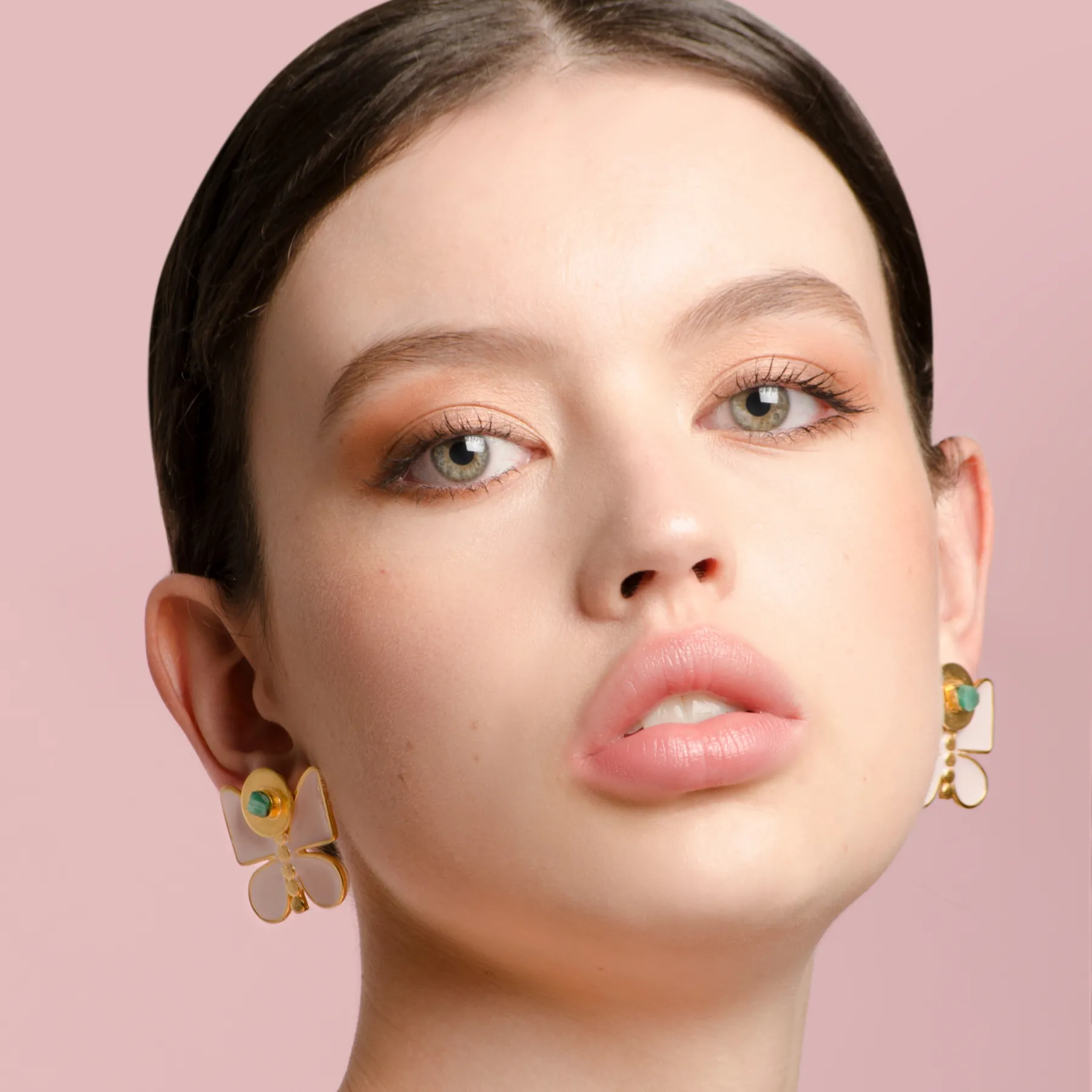 Salome Butterfly Collection Colombian Raw Emerald & 24k Gold Plated 2 In 1 Earrings