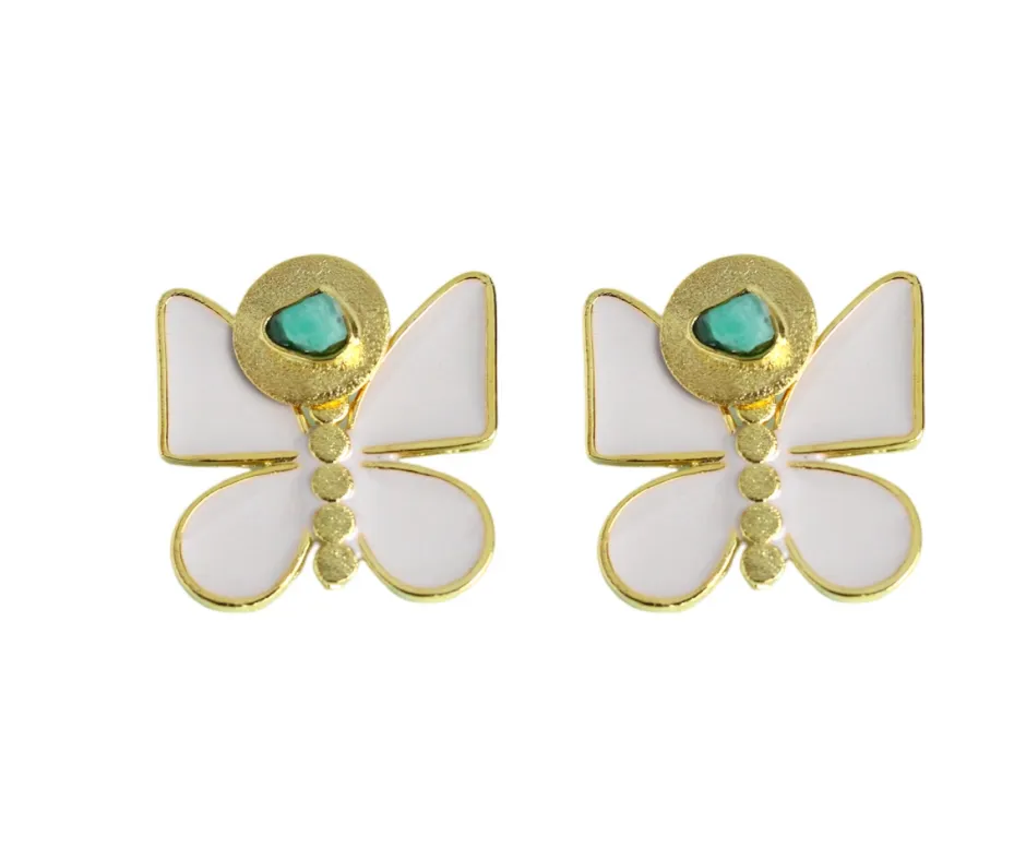 Salome Butterfly Collection Colombian Raw Emerald & 24k Gold Plated 2 In 1 Earrings