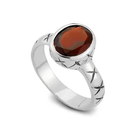 Samuel B. Sterling Silver Oval Shape Garnet Ring, Size 7 (96949)