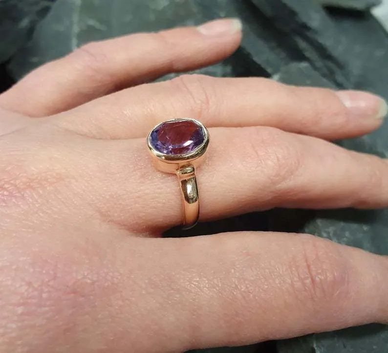 Sapphire Statement Gold Ring, Gold Sapphire Oval Ring, September Birthstone Ring