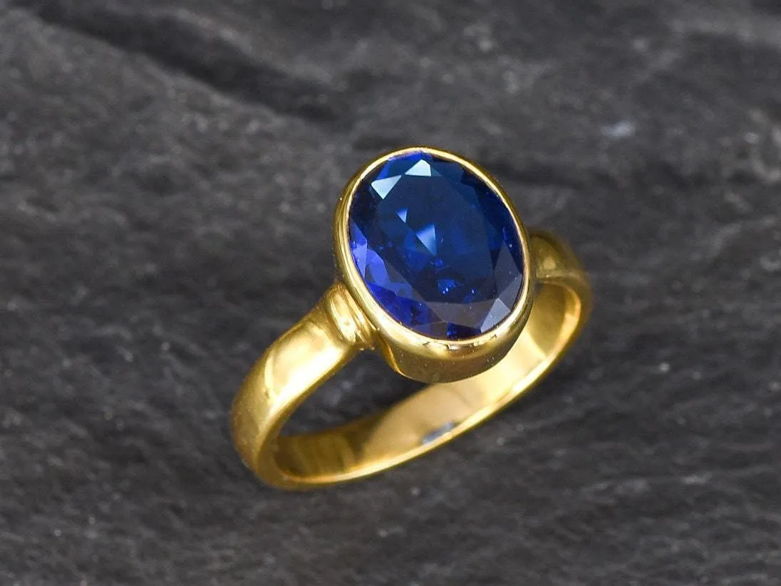 Sapphire Statement Gold Ring, Gold Sapphire Oval Ring, September Birthstone Ring