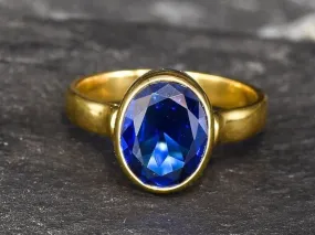 Sapphire Statement Gold Ring, Gold Sapphire Oval Ring, September Birthstone Ring
