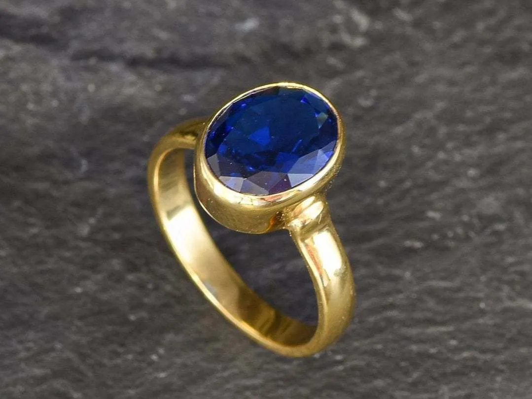 Sapphire Statement Gold Ring, Gold Sapphire Oval Ring, September Birthstone Ring