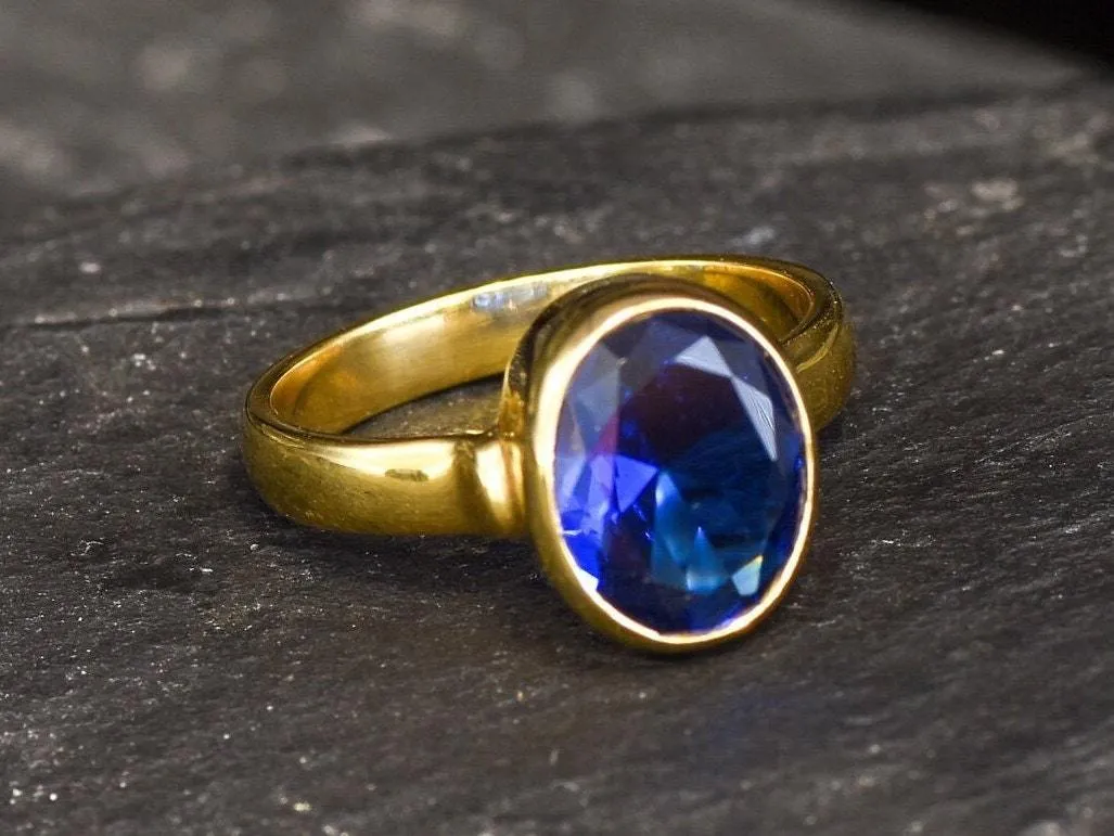 Sapphire Statement Gold Ring, Gold Sapphire Oval Ring, September Birthstone Ring