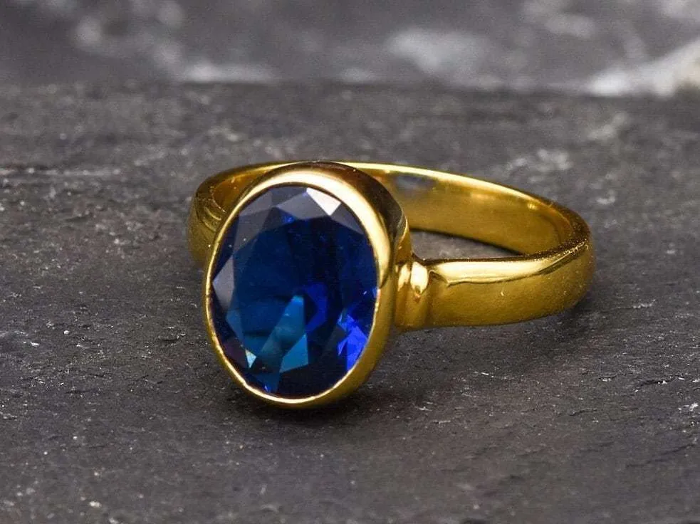 Sapphire Statement Gold Ring, Gold Sapphire Oval Ring, September Birthstone Ring