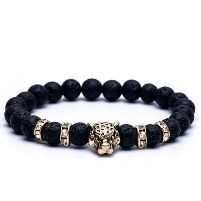 Savage Elegance: Men's Golden Onyx & Lava Stone Leopard Bracelet,  Aroma Bead Wristband, Durable Men's Bracelet