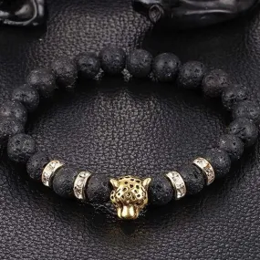 Savage Elegance: Men's Golden Onyx & Lava Stone Leopard Bracelet,  Aroma Bead Wristband, Durable Men's Bracelet