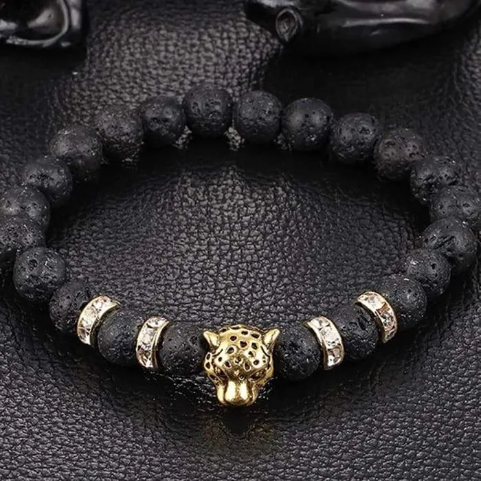 Savage Elegance: Men's Golden Onyx & Lava Stone Leopard Bracelet,  Aroma Bead Wristband, Durable Men's Bracelet